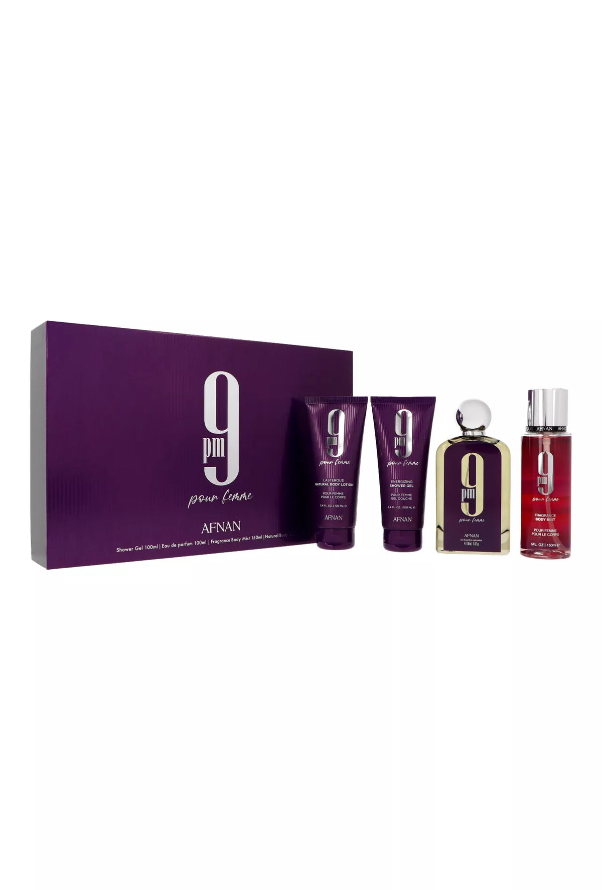 Zestaw prezentowy Afnan 9pm Pour Femme woda perfumowana + Shower Gel + Body Mist + Body Lotion