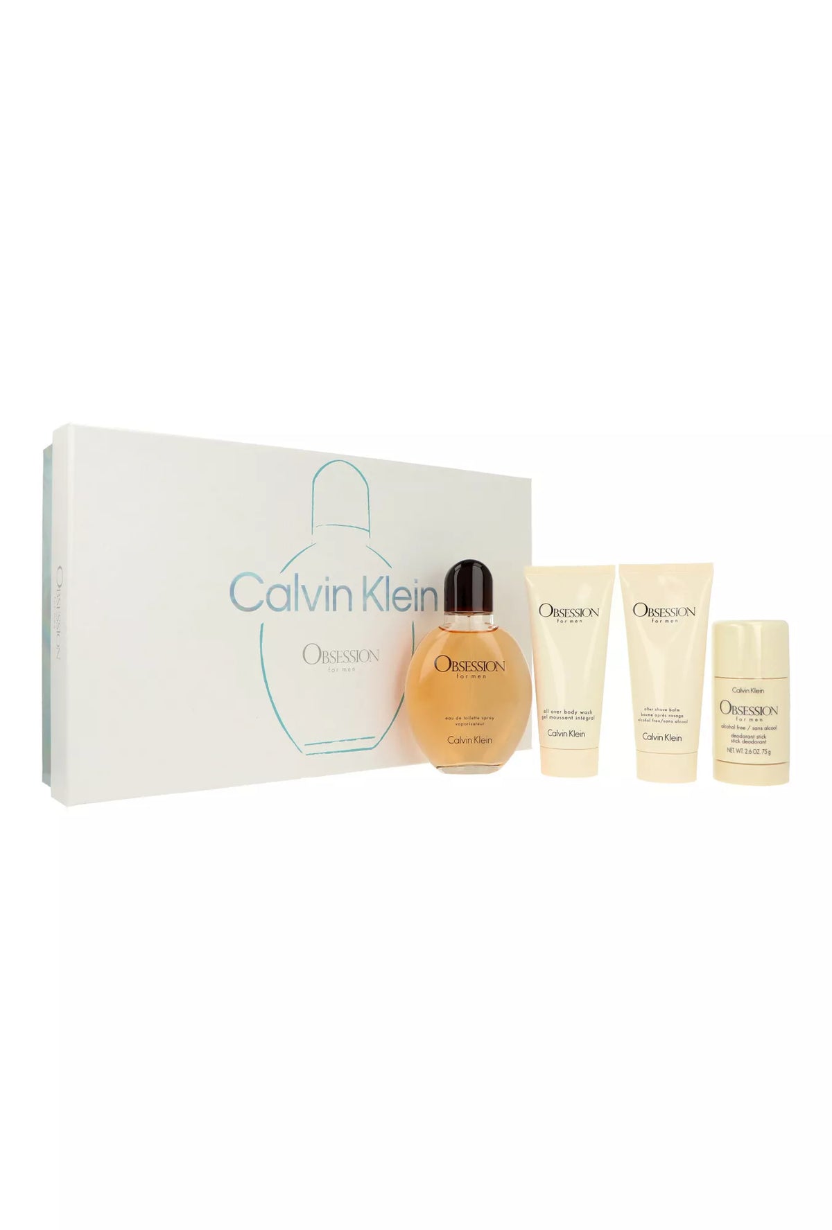 Zestaw prezentowy Calvin Klein Obsession woda toaletowa + Deostick 75g + After Shave Balm + Body Wash